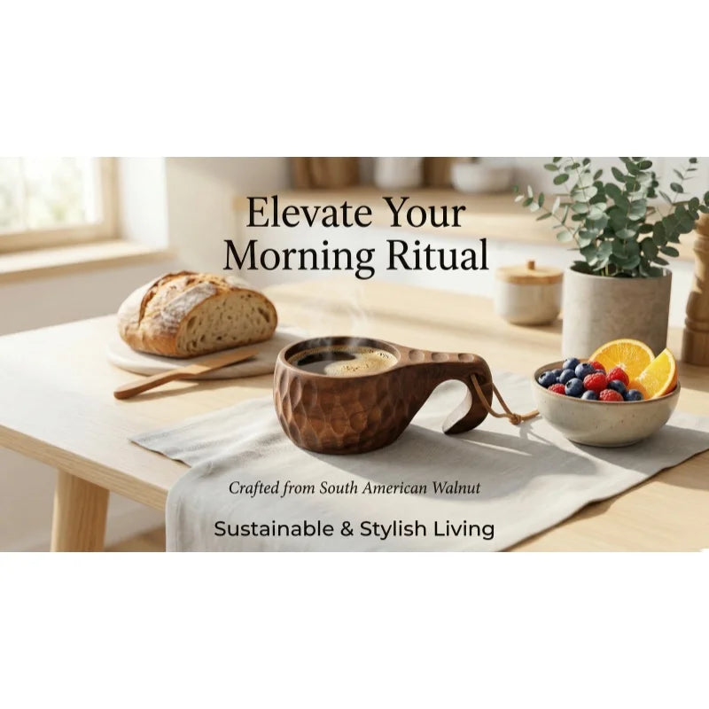Tasse en bois faite à la main, bois d'acacia, tasse à café, thé, lait, kuksa finlandaise, vaisselle pour le petit-déjeuner à la maison, vaisselle de style japonais – | Studio Nichijo Paris