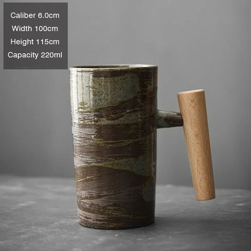 Tasse à café en grès faite à la main – Style japonais vintage, manche en bois – Moya (靄) | Studio Nichijo Paris