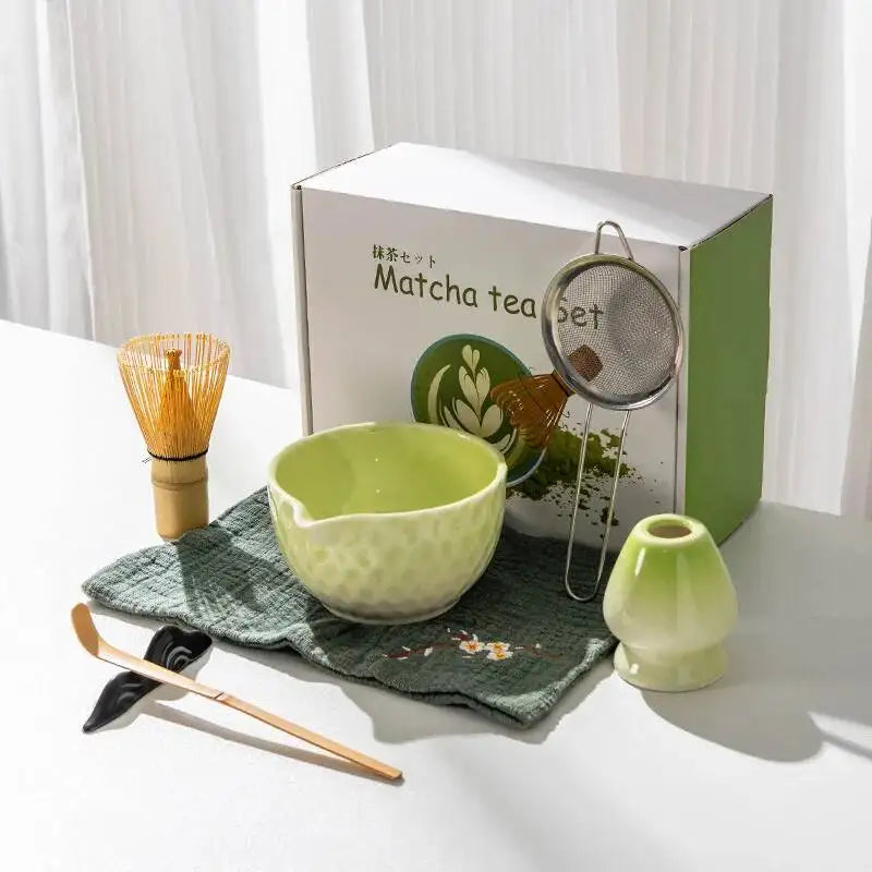 Ensemble Bols Matcha Céramique Émaillée Japonaise — Fabrication Artisanale – Vert 7 pièces | Studio Nichijo Paris