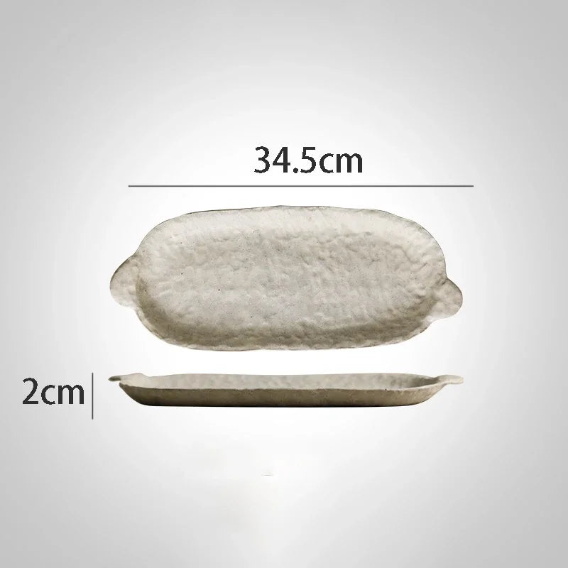 Vaisselle en Grès Blanc, Bols et Assiettes Japonaises — Fabrication Artisanale – Plate-34.5x2cm | Studio Nichijo Paris