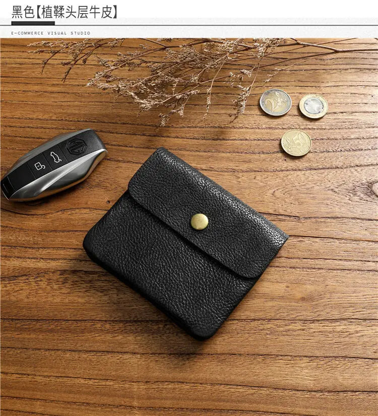 Portefeuille rétro fait à la main de style japonais pour hommes, cuir véritable, cuir de vachette, fermeture éclair courte, porte-monnaie, porte-cartes, petite poche à monnaie, sac d'argent – | Studio Nichijo Paris