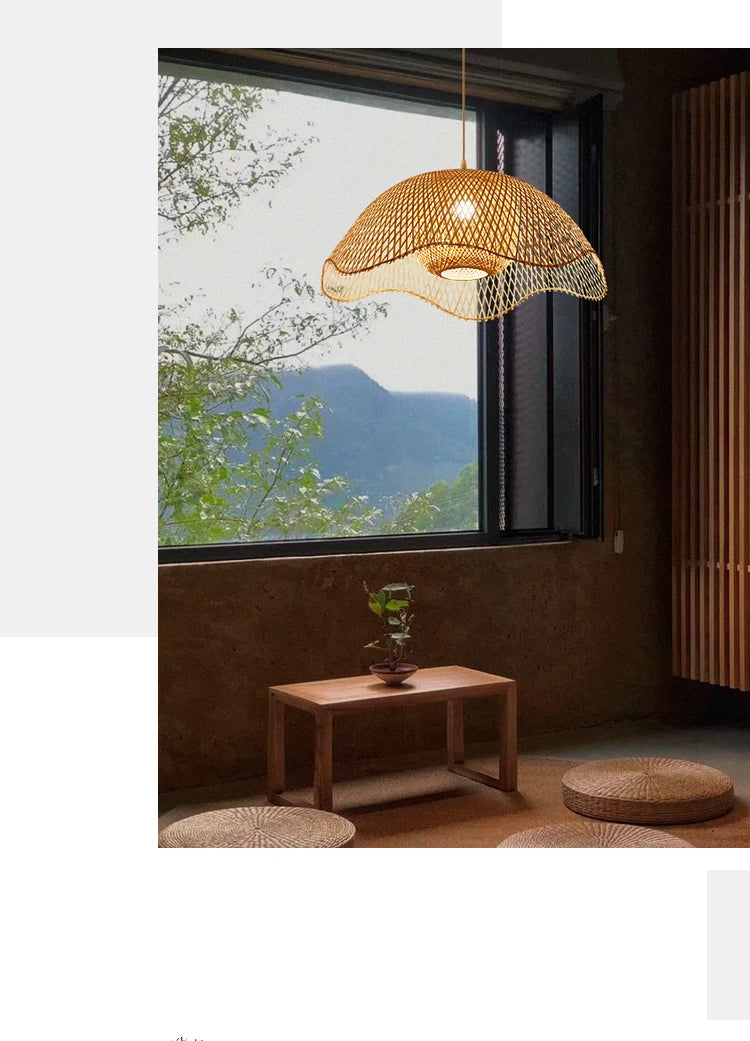 Lustre suspendu en bambou et bois, style chinois, japonais, asiatique, pour cuisine, hôtel, restaurant, salle à manger, salon, fabrication artisanale, nouveauté 2022 – | Studio Nichijo Paris