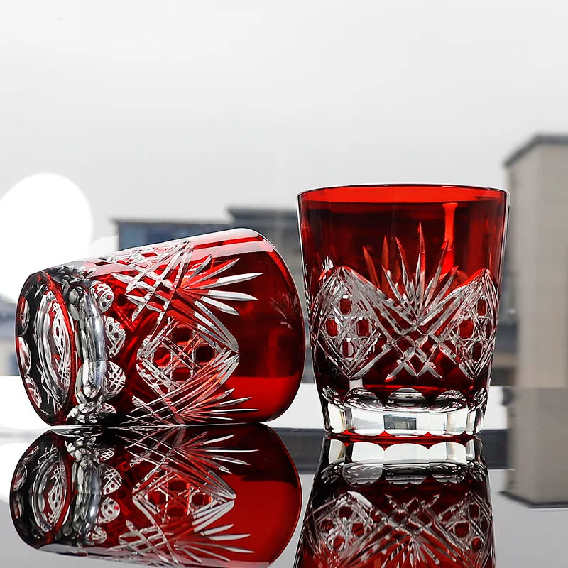 Verre Whisky Cristal Kiriko Edo Rouge 220ml, Fabrication Artisanale – | Studio Nichijo Paris