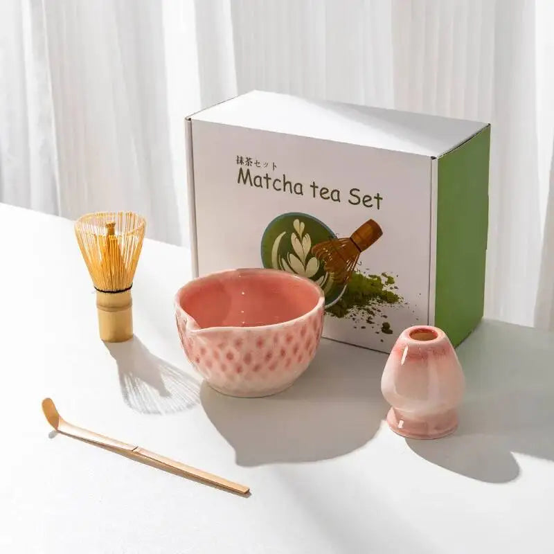 Ensemble Bols Matcha Céramique Émaillée Japonaise — Fabrication Artisanale – Rose 4 pièces | Studio Nichijo Paris