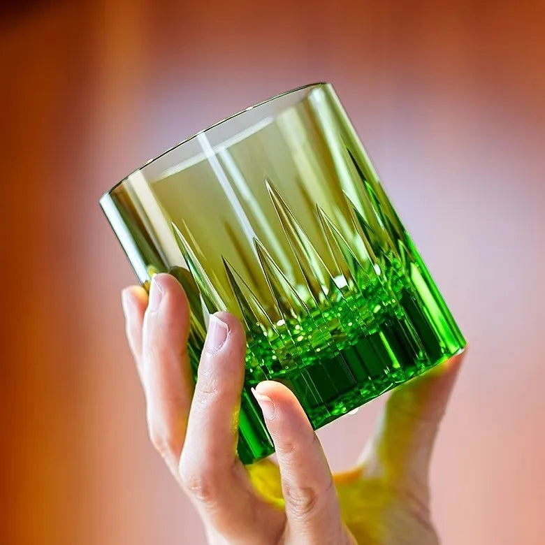 Verre Cristal K9 Edo Kiriko Gravé Luxe Coffret Mariage 260 ml — Fabrication Artisanale – Green Glacier Cup | Studio Nichijo Paris