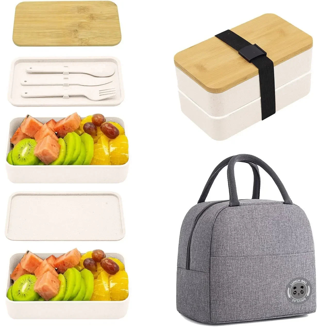 Bento Bois 1200ml – Boîte Repas Micro-ondes Double Couche – Set Bento couleur blanche | Studio Nichijo Paris