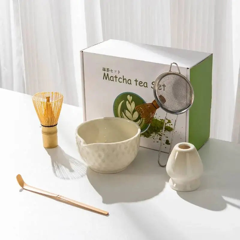 Ensemble Bols Matcha Céramique Émaillée Japonaise — Fabrication Artisanale – Blanc 5 pièces | Studio Nichijo Paris