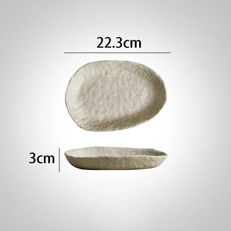 Vaisselle en Grès Blanc, Bols et Assiettes Japonaises — Fabrication Artisanale – Plate-22.3x3cm | Studio Nichijo Paris