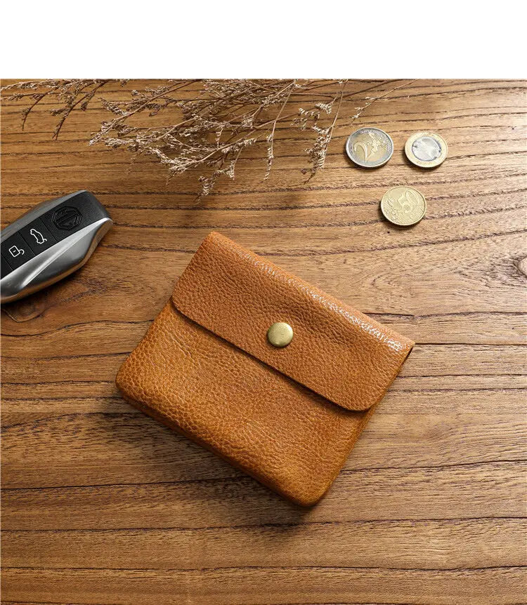 Portefeuille rétro fait à la main de style japonais pour hommes, cuir véritable, cuir de vachette, fermeture éclair courte, porte-monnaie, porte-cartes, petite poche à monnaie, sac d'argent – | Studio Nichijo Paris