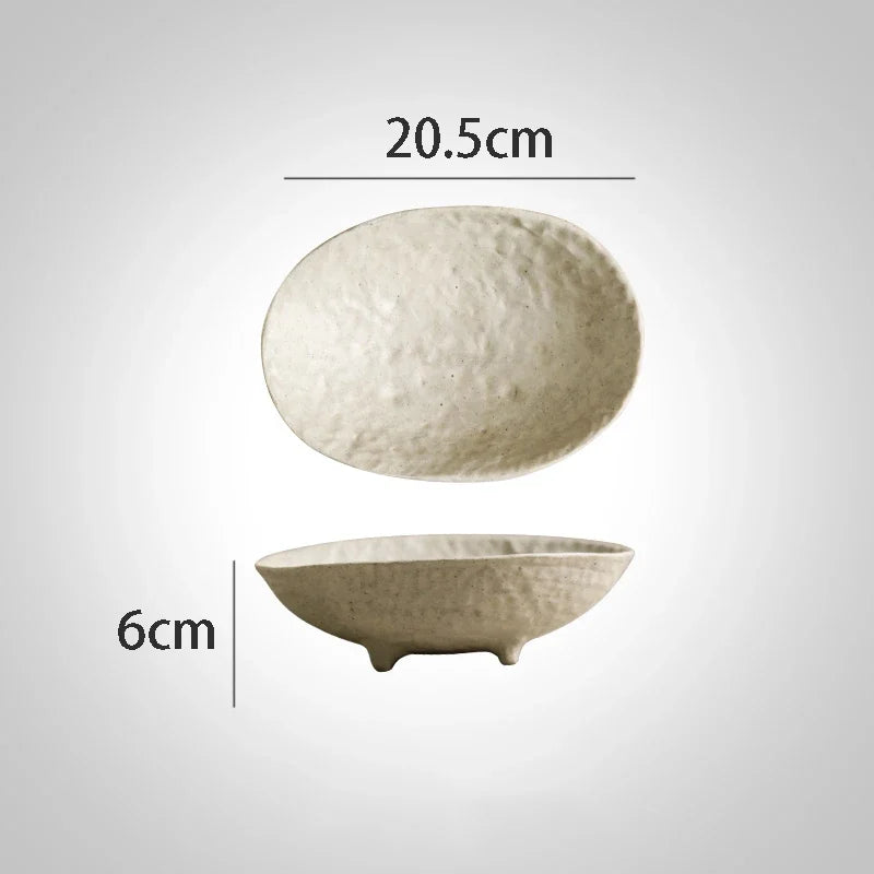 Vaisselle en Grès Blanc, Bols et Assiettes Japonaises — Fabrication Artisanale – Plate-20.5x6cm | Studio Nichijo Paris