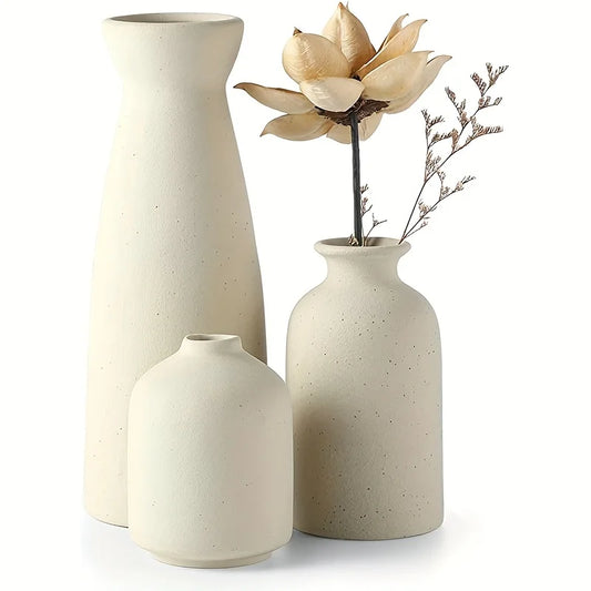 Ensemble 3 Vases Céramique Zen – Fabrication Artisanale – Beige | Studio Nichijo Paris