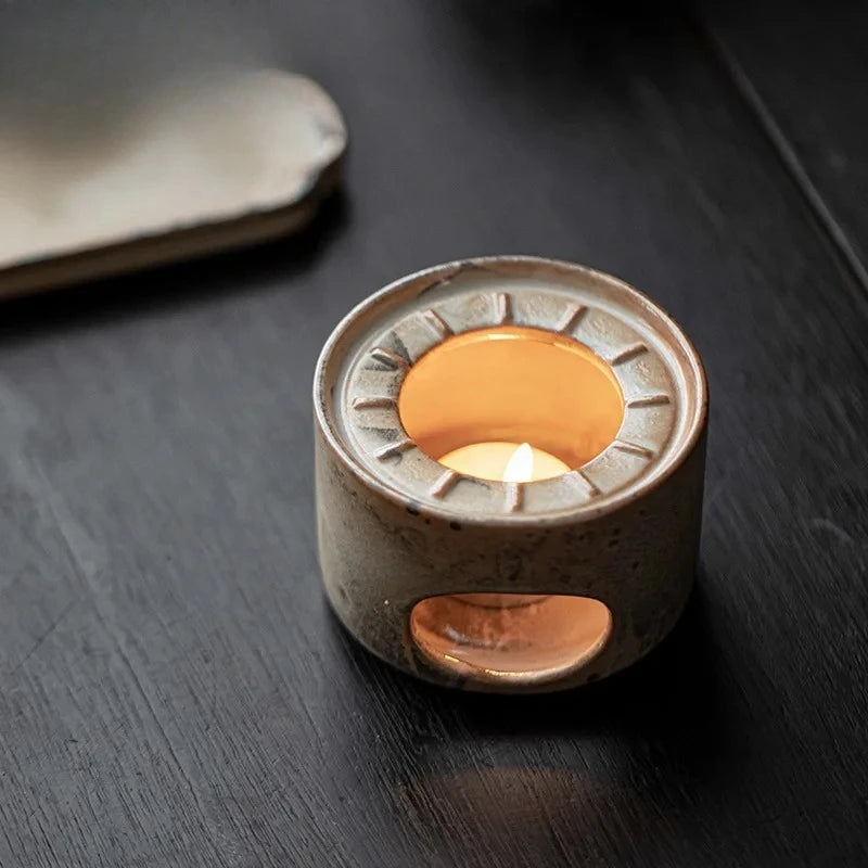 Réchaud Thé Porcelaine Cuite Bois Fait Main Encre Bougie Support Bouilloire — Fabrication Artisanale – | Studio Nichijo Paris