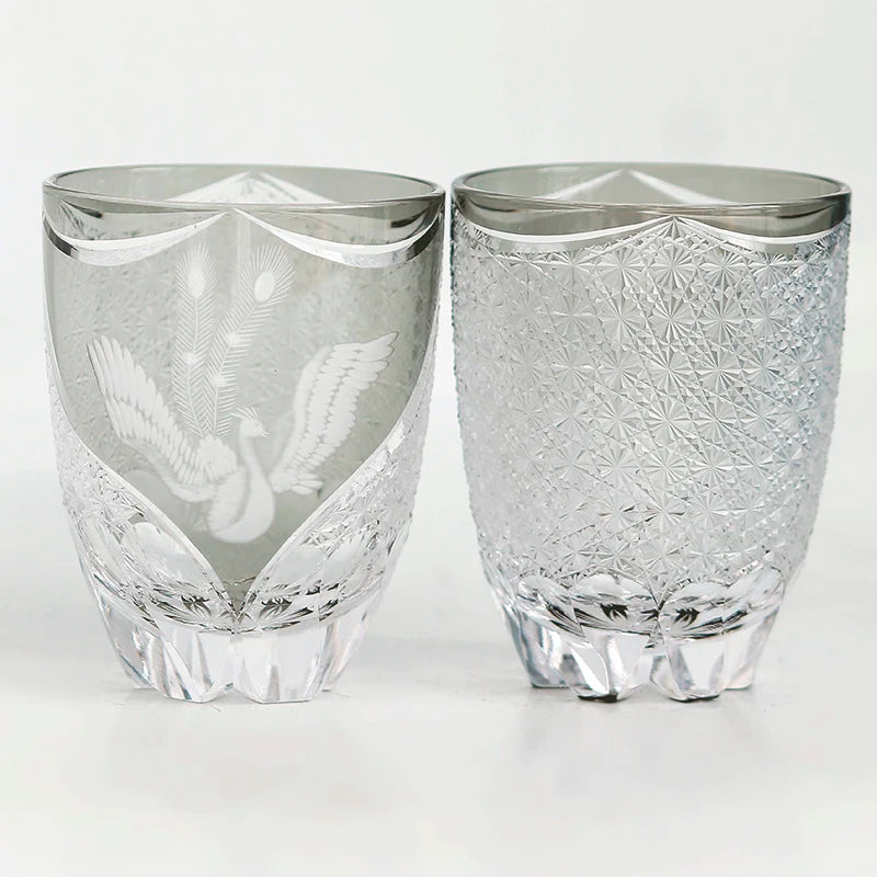 Verres à whisky Edo Kiriko de style japonais, multicolores, faits à la main, cylindriques, 240 ml, gravés, avec boîte cadeau – | Studio Nichijo Paris
