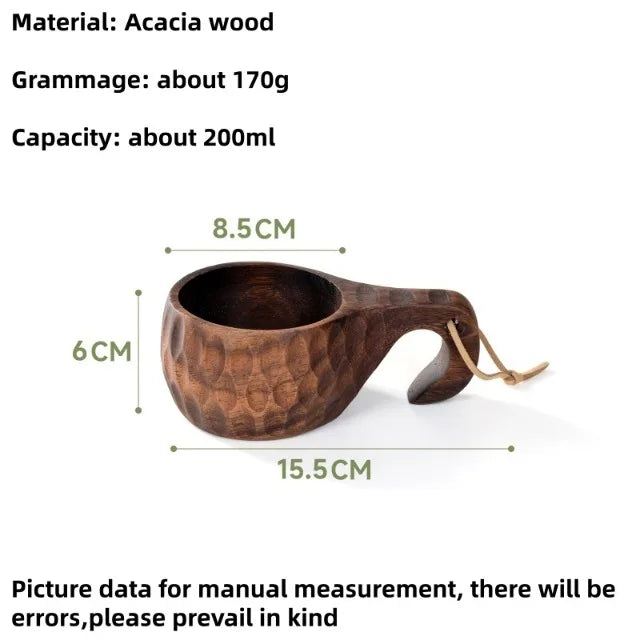 Tasse en bois faite à la main, bois d'acacia, tasse à café, thé, lait, kuksa finlandaise, vaisselle pour le petit-déjeuner à la maison, vaisselle de style japonais – D 200ML-400ML | Studio Nichijo Paris