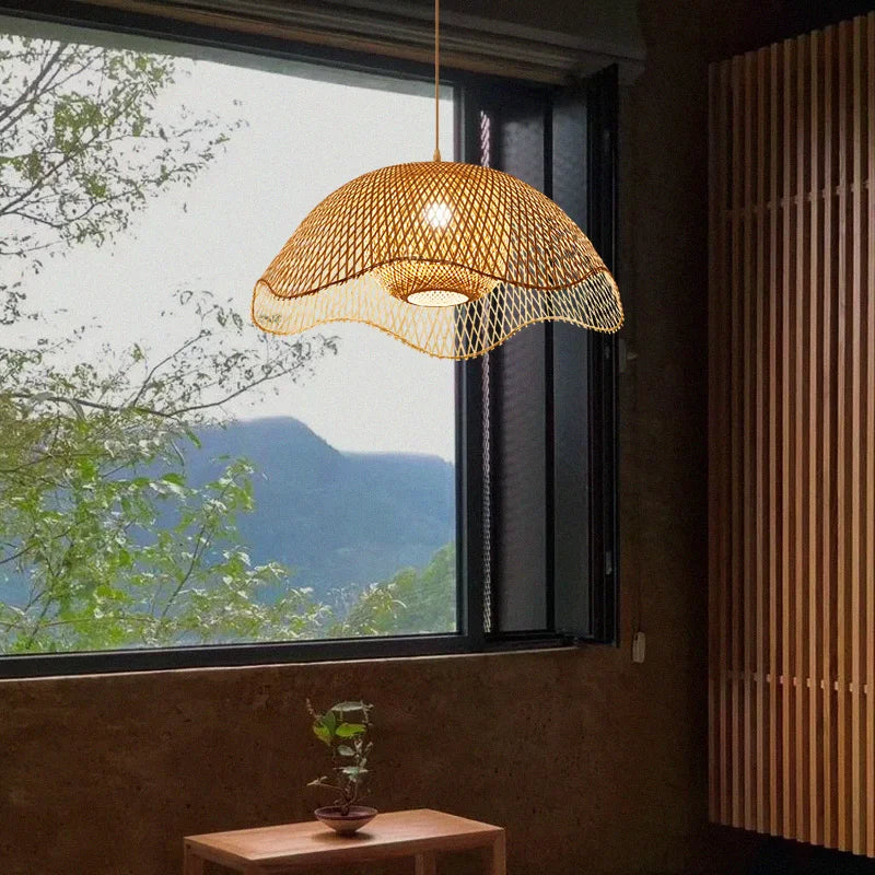Lustre suspendu en bambou et bois, style chinois, japonais, asiatique, pour cuisine, hôtel, restaurant, salle à manger, salon, fabrication artisanale, nouveauté 2022 – | Studio Nichijo Paris