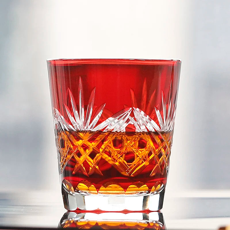 Verre Whisky Cristal Kiriko Edo Rouge 220ml, Fabrication Artisanale – | Studio Nichijo Paris