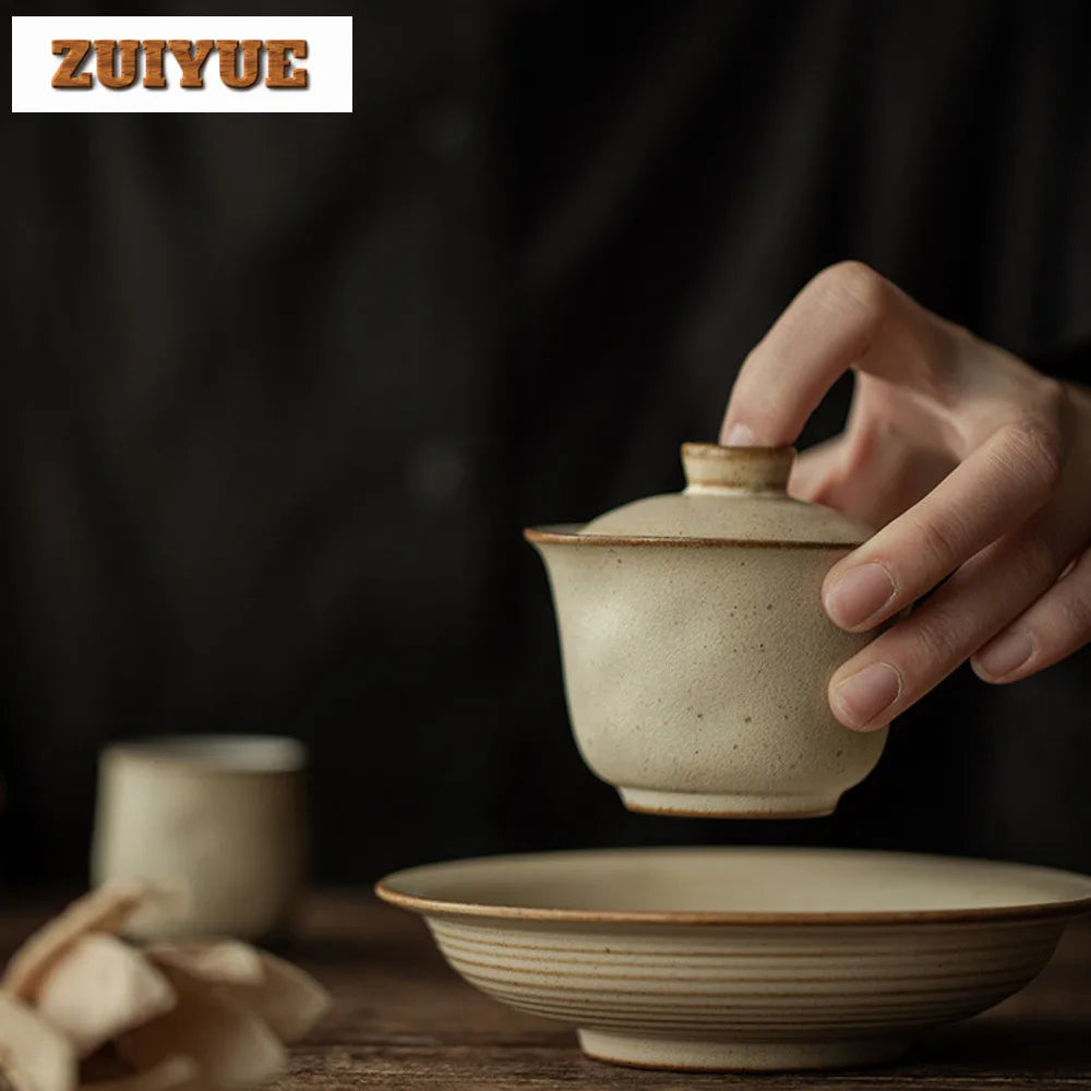 Filles recouvert fait à la main en poterie grossière, petit Gaiwan, théière élégante, verres à thé, cadeau de collection, boutique japonaise, 120ml – | Studio Nichijo Paris