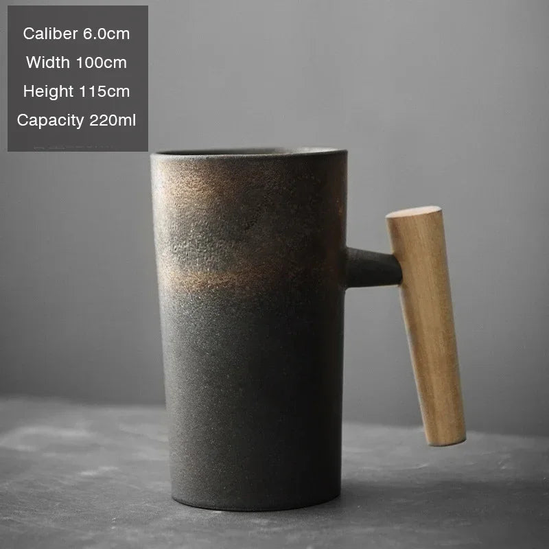 Tasse à café en grès faite à la main – Style japonais vintage, manche en bois – Asa (朝) | Studio Nichijo Paris