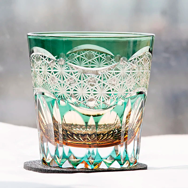 Verres à whisky Edo Kiriko de style japonais, multicolores, faits à la main, cylindriques, 240 ml, gravés, avec boîte cadeau – | Studio Nichijo Paris