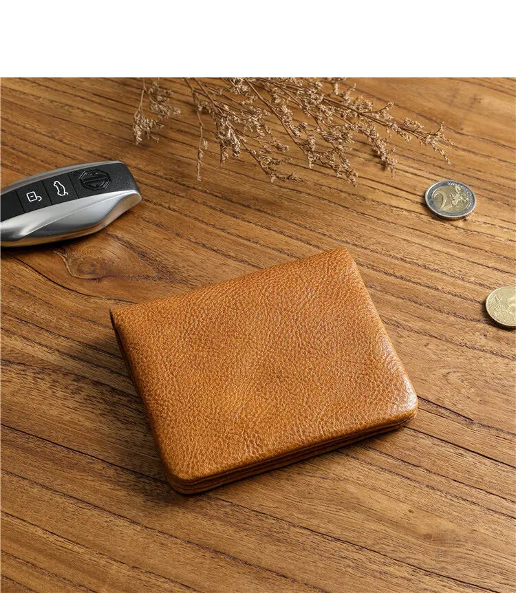 Portefeuille rétro fait à la main de style japonais pour hommes, cuir véritable, cuir de vachette, fermeture éclair courte, porte-monnaie, porte-cartes, petite poche à monnaie, sac d'argent – | Studio Nichijo Paris