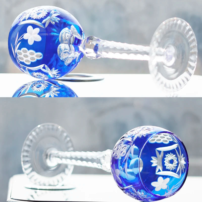 Verre à whisky et gobelet à vin en cristal taillé à la main, style japonais, en verre Edo Kiriko bleu - 5 modèles disponibles – | Studio Nichijo Paris