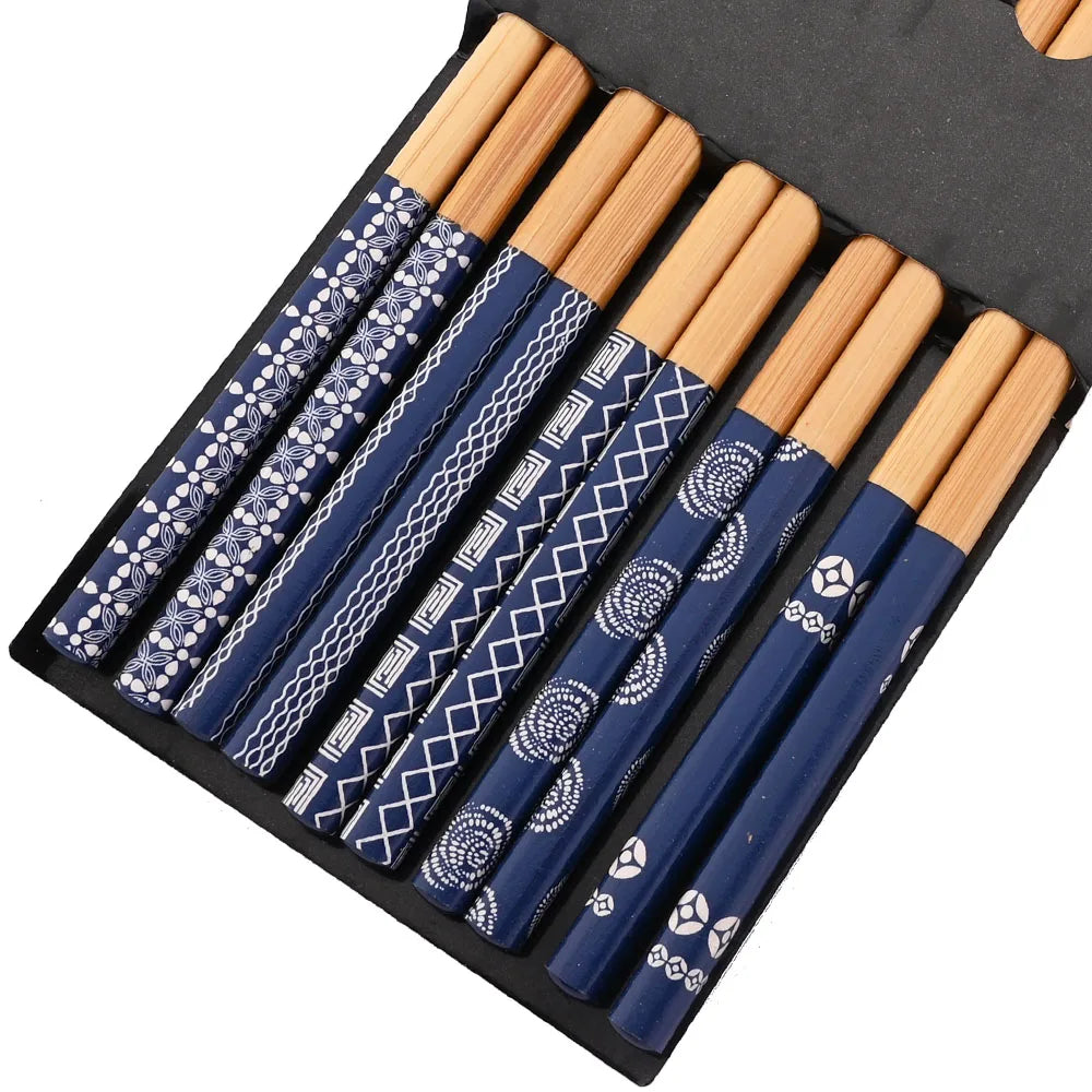 Baguettes Bois Bambou Japonaises Multicolores Lot 5 Paires — Fabrication Artisanale – 5 paires Blue | Studio Nichijo Paris