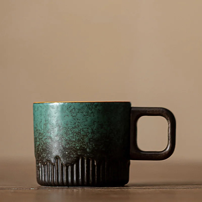 Tasse Thé Grès Poignée Bois Glaçure Réactive Mug Vintage 80 ml — Fabrication Artisanale – | Studio Nichijo Paris