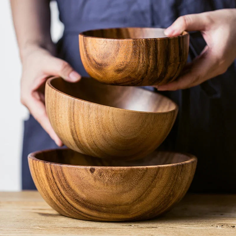 Bol Acacia Naturel Laqué Fait Main Salade Soupe Service — Fabrication Artisanale – | Studio Nichijo Paris