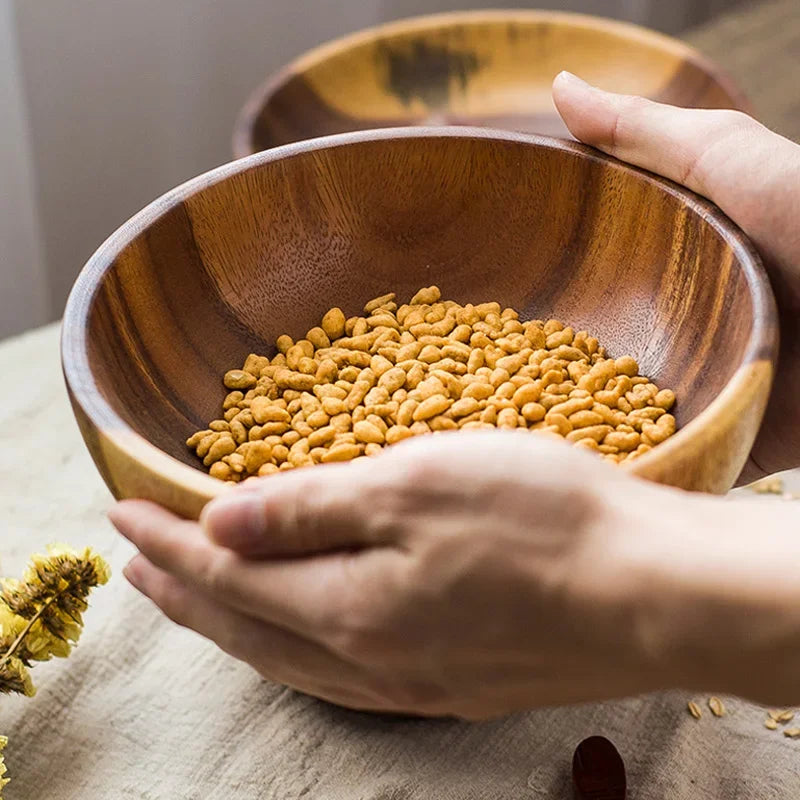 Bol Acacia Naturel Laqué Fait Main Salade Soupe Service — Fabrication Artisanale – | Studio Nichijo Paris