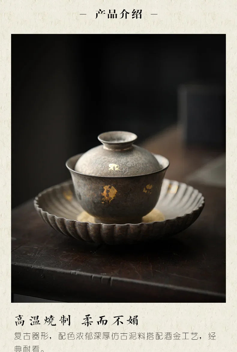 Gaiwan Porcelaine Émaillée Rouille Dorée Cérémonie du Thé, Fabrication Artisanale – | Studio Nichijo Paris