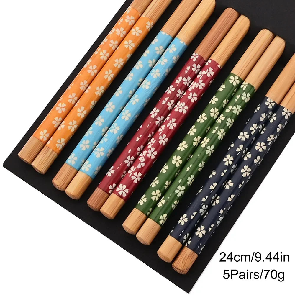 Baguettes en bois de bambou faites à la main, 5 paires, réutilisables, naturelles, japonaises, sushi, nourriture, chat, fleur, multi-documents – Coloful Flower | Studio Nichijo Paris