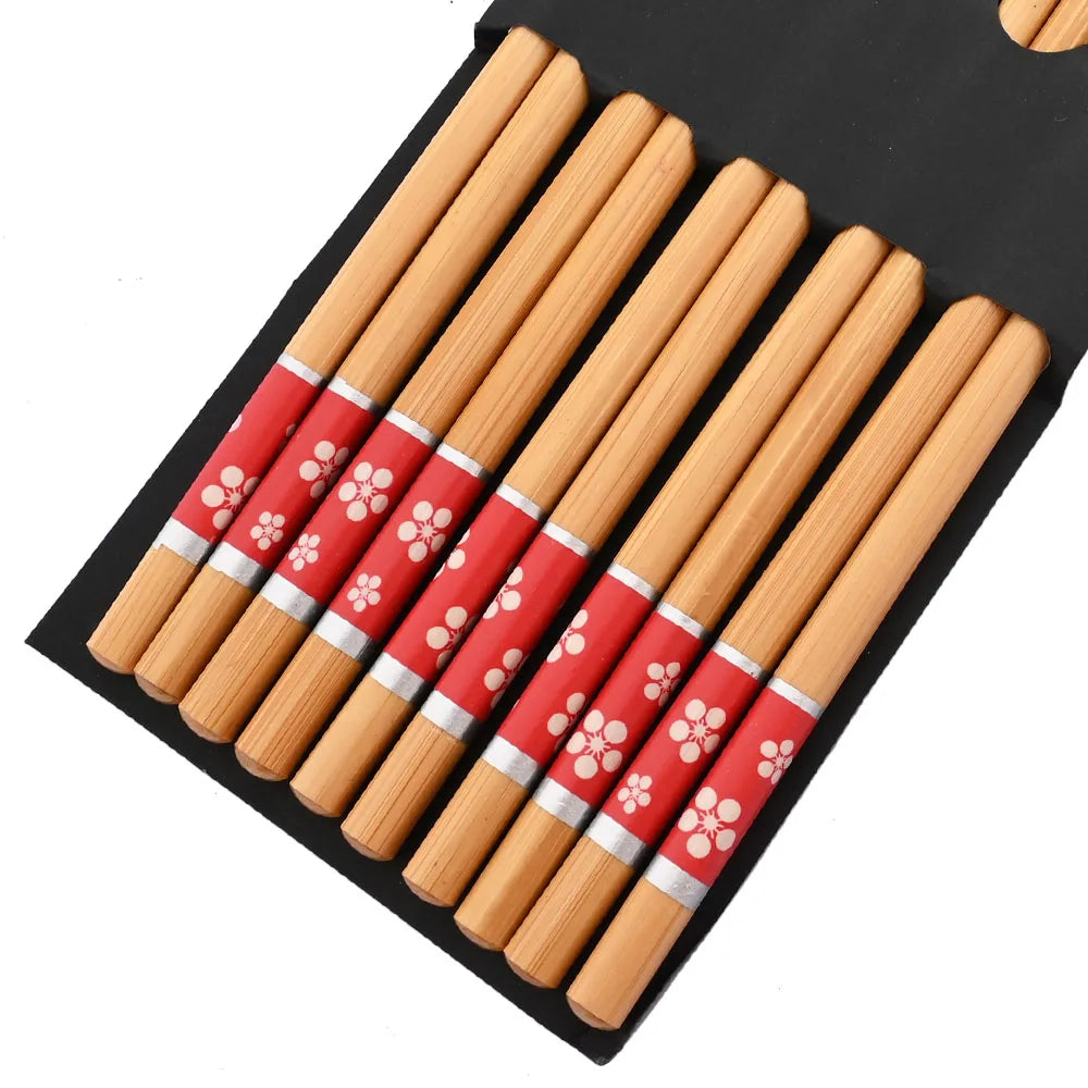 Baguettes Bois Bambou Japonaises Multicolores Lot 5 Paires — Fabrication Artisanale – 5 paires Red Flower | Studio Nichijo Paris