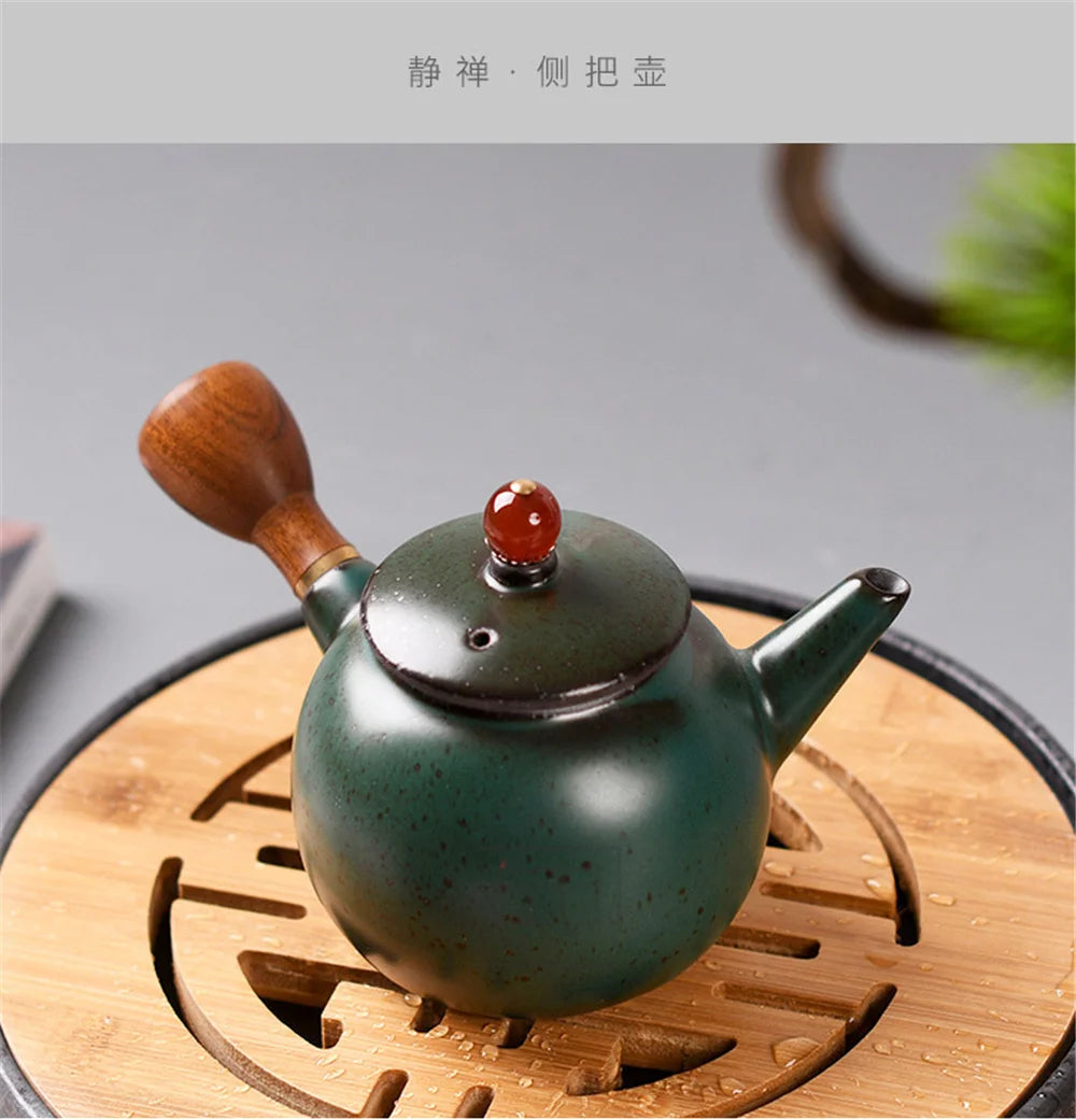 Théière rétro noire en céramique brute de 240ml, théière à manche latéral en bois de Style japonais, Pot maître Dahongpao, tasse emballage cadeau – | Studio Nichijo Paris