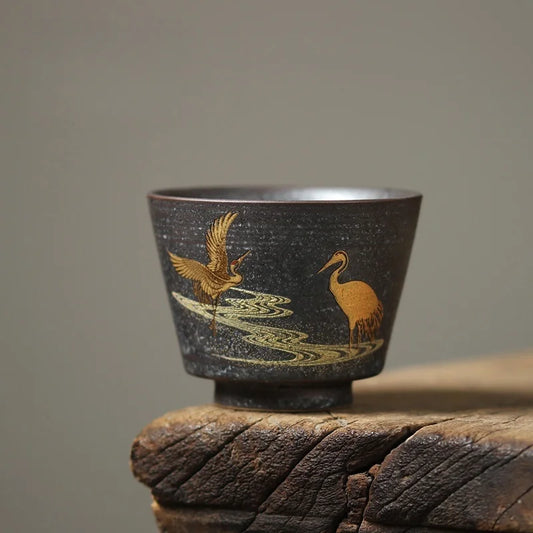 Tasse à Thé Grue — Grès Cuit au Four — Fabrication Artisanale – | Studio Nichijo Paris