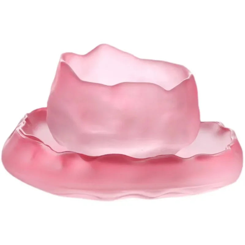 Tasse Cappuccino Verre Japonaise avec Plateau et Infuseur – 2 pièces en rose | Studio Nichijo Paris