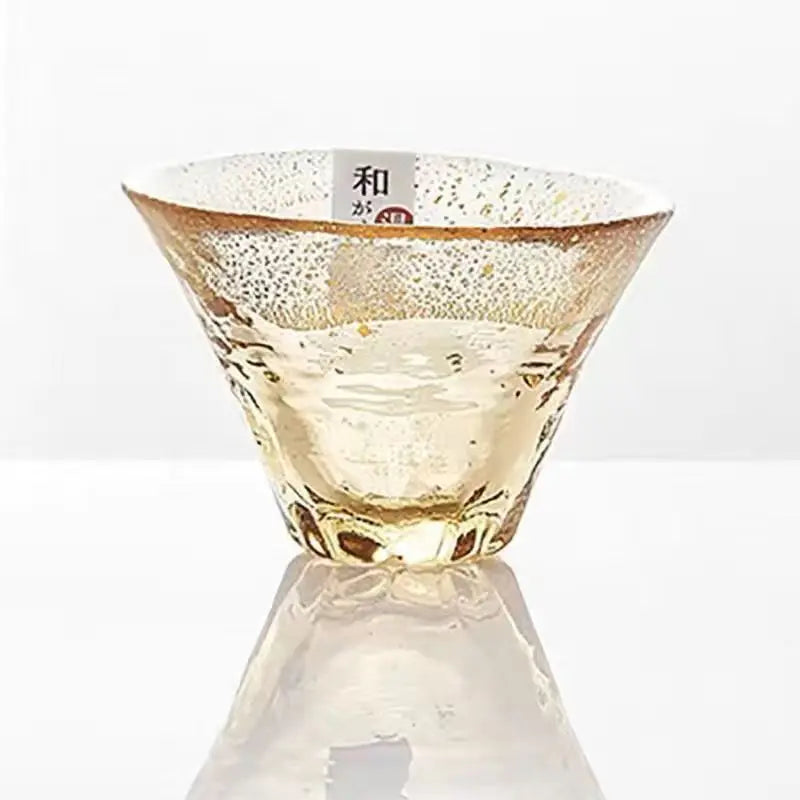 Tasse Saké Cristal Mont Fuji Paire 65 ml — Fabrication Artisanale – Transparent Gold | Studio Nichijo Paris
