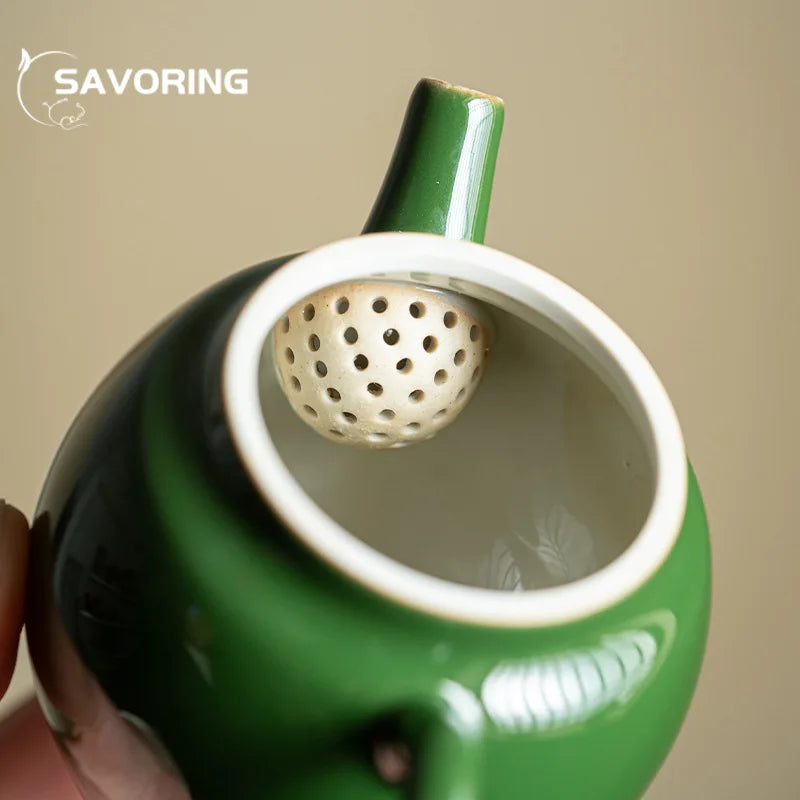 Théière Céramique Verte Émeraude Poignée Latérale 100ml, Fabrication Artisanale – | Studio Nichijo Paris