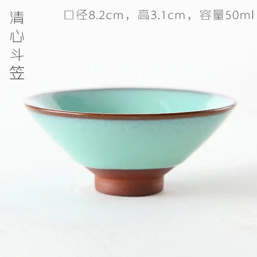 Tasse à Thé en Verre Borosilicaté, Céladon Yue Kiln — Fabrication Artisanale, Service Kung Fu – Sabi | Studio Nichijo Paris