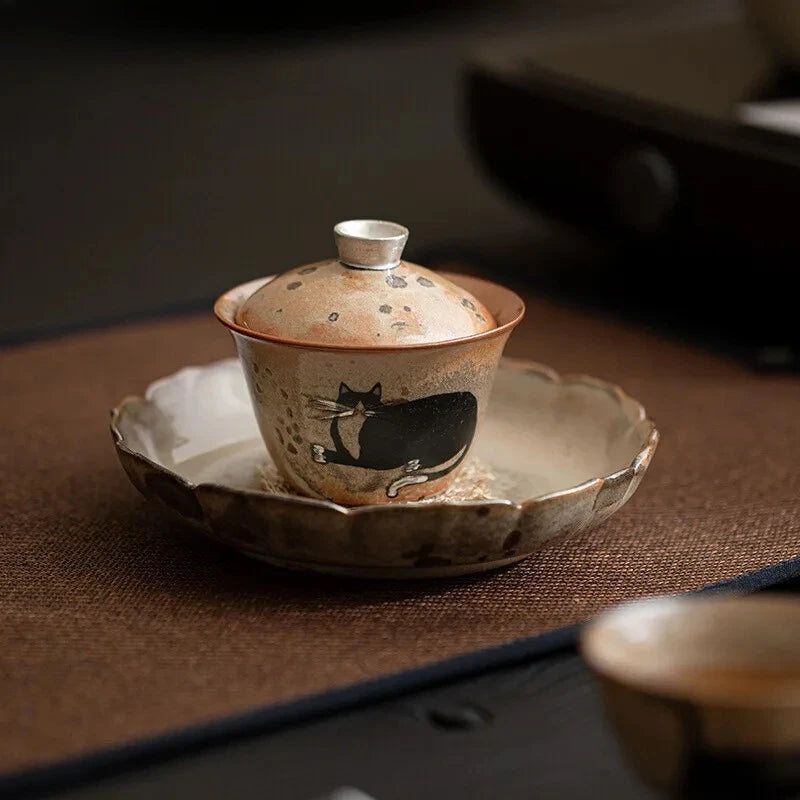 Gaiwan Porcelaine Chat Japonais 100ml – Fabrication Artisanale – | Studio Nichijo Paris