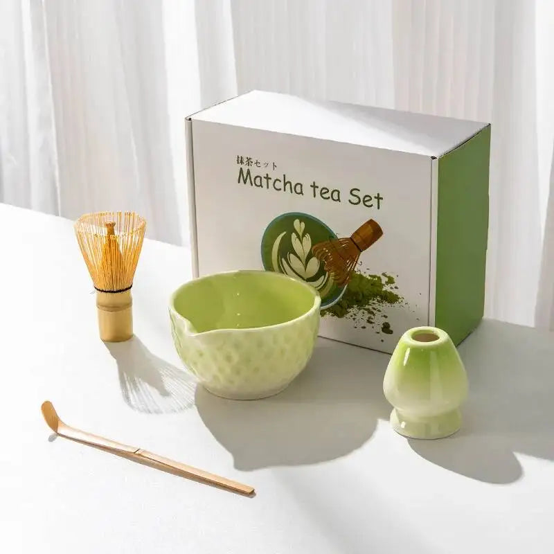Ensemble Bols Matcha Céramique Émaillée Japonaise — Fabrication Artisanale – Vert 4 pièces | Studio Nichijo Paris
