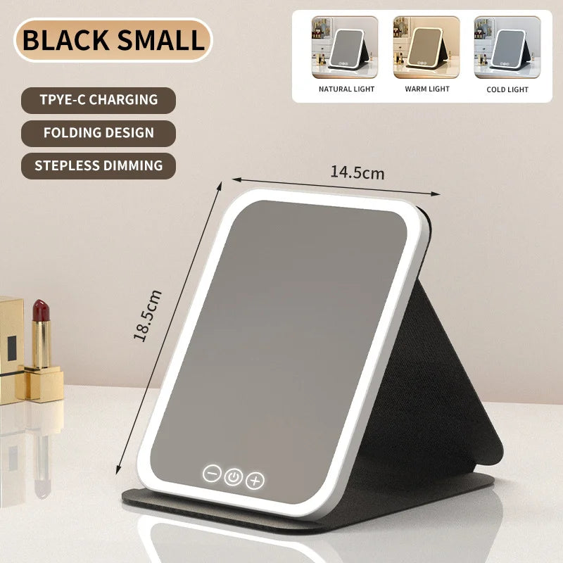 Miroir LED Maquillage Pliable USB – Noir | Studio Nichijo Paris