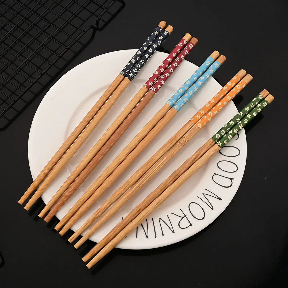 Baguettes en bois de bambou faites à la main, 5 paires, réutilisables, naturelles, japonaises, sushi, nourriture, chat, fleur, multi-documents – | Studio Nichijo Paris