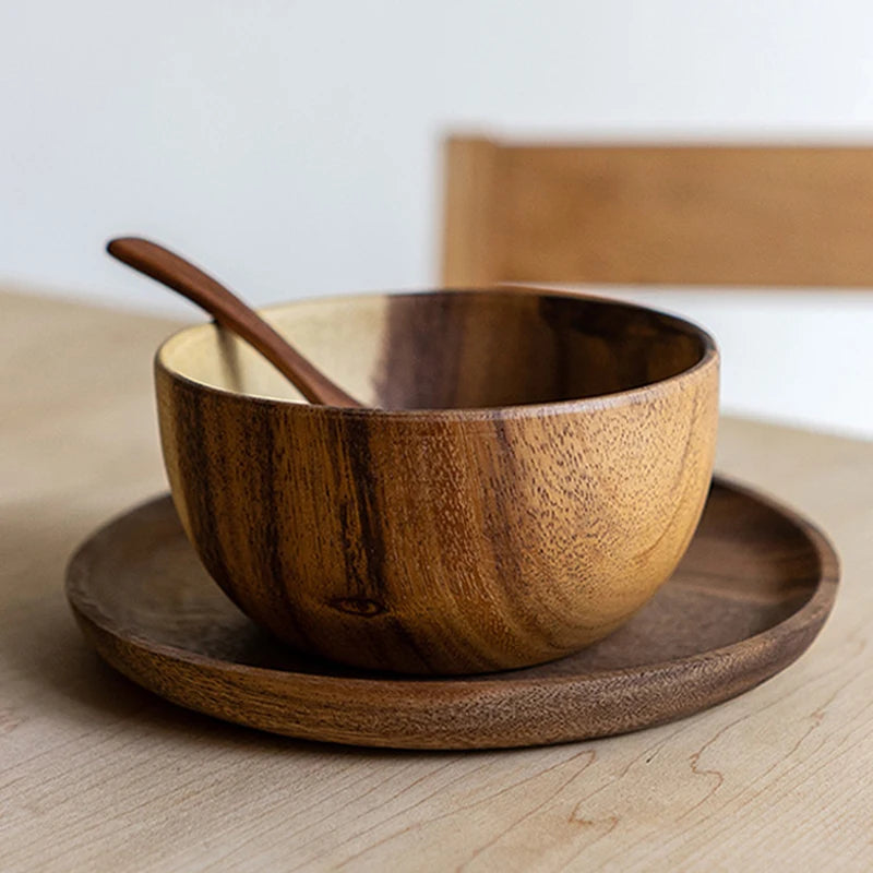 Bol Acacia Naturel Laqué Fait Main Salade Soupe Service — Fabrication Artisanale – | Studio Nichijo Paris