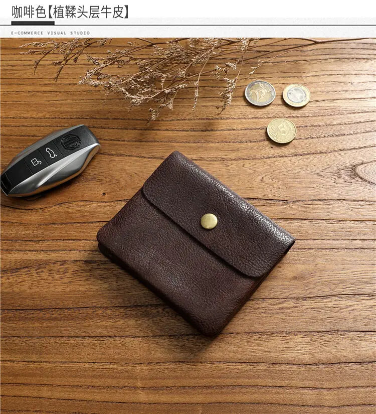 Portefeuille rétro fait à la main de style japonais pour hommes, cuir véritable, cuir de vachette, fermeture éclair courte, porte-monnaie, porte-cartes, petite poche à monnaie, sac d'argent – | Studio Nichijo Paris
